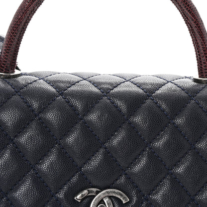 Chanel Caviar Lizard Embossed Quilted Small Coco Handle Flap Navy Blue 8 of 10
