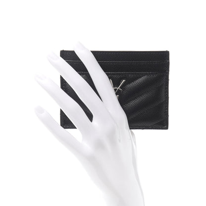 Saint Laurent Grain De Poudre Matelasse Chevron Monogram Credit Card Case Black 2 of 9