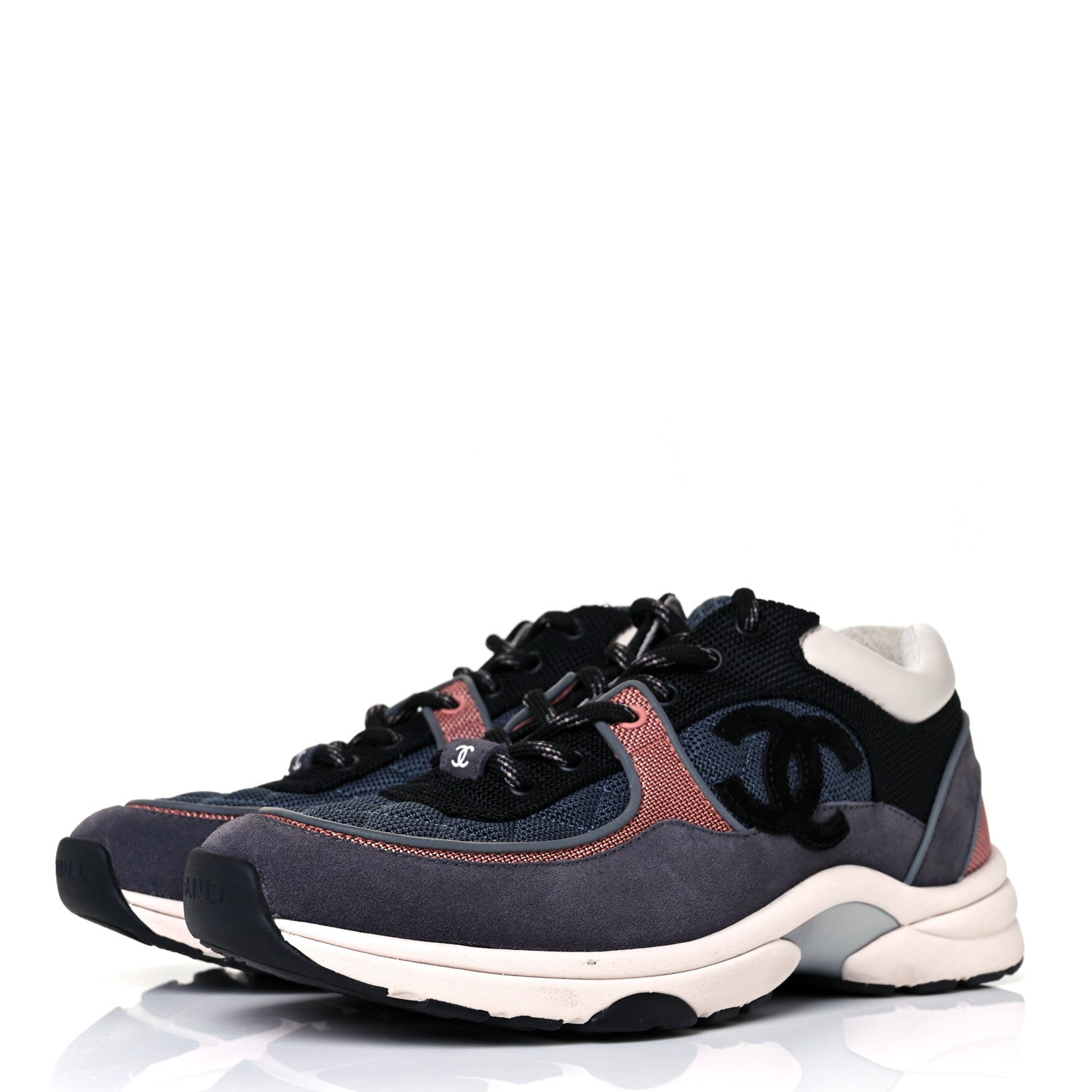 Chanel Nylon Calfskin Suede Womens CC Sneakers 39 Grey Pink 3 of 6