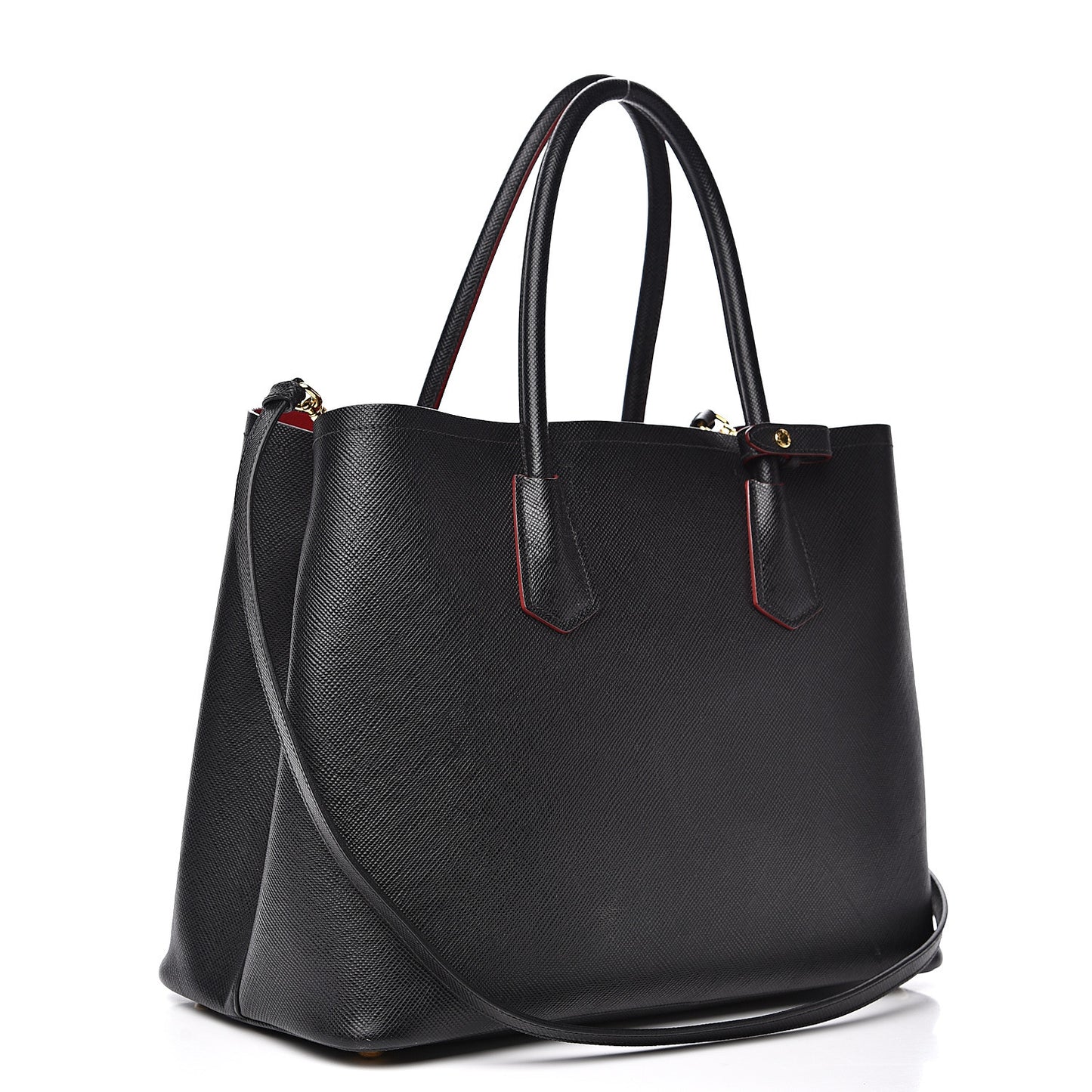 Saffiano Cuir Medium Double Bag Black Fuoco