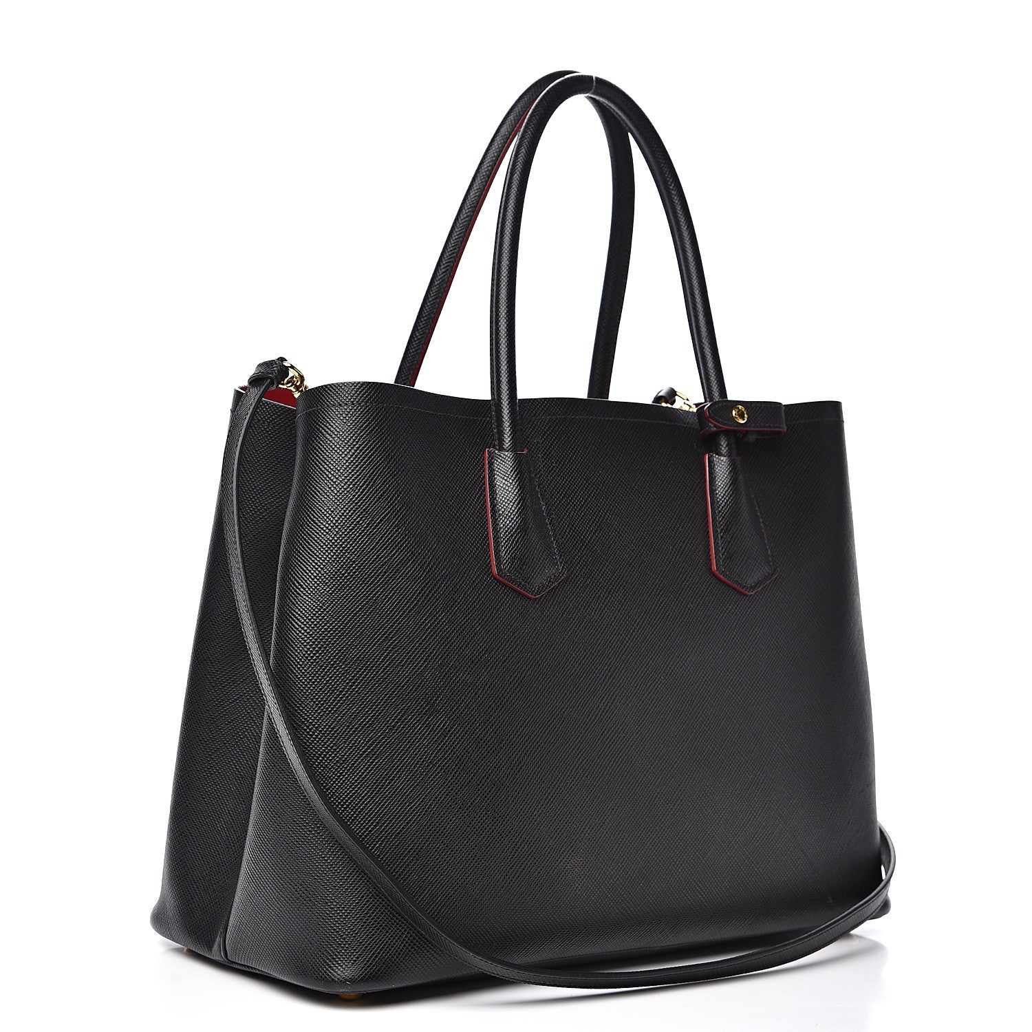 Prada Saffiano Cuir Medium Double Bag Black Fuoco 2 of 18