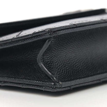 Saint Laurent Grain De Poudre Matelasse Chevron Monogram Envelope Chain Wallet Black 9 of 11