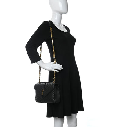 Saint Laurent Sheepskin Matelasse Chevron Monogram Medium College Bag Black 2 of 7