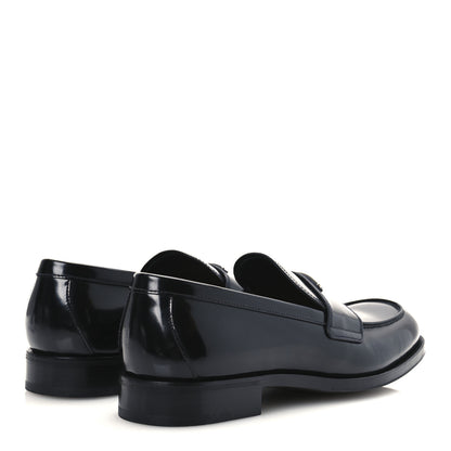 Prada Spazzolato Fume Metal Triangle Logo Mens Loafers 8.5 Black 5 of 12