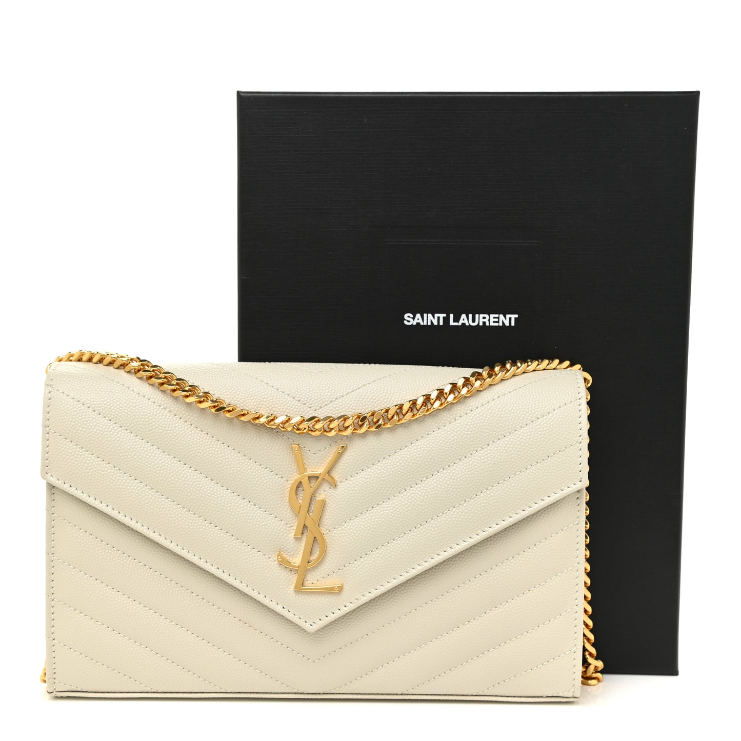 Grain De Poudre Matelasse Chevron Monogram Chain Wallet Crema Soft