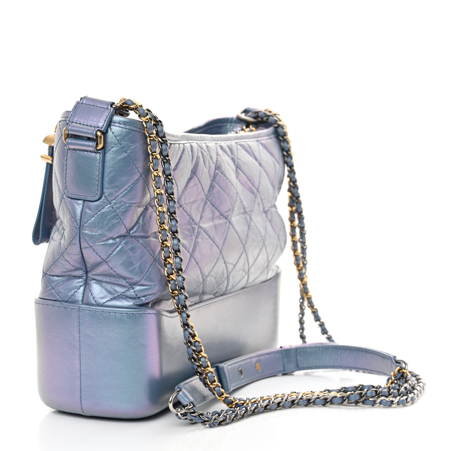 Iridescent Aged Calfskin Quilted Medium Gabrielle Hobo Blue