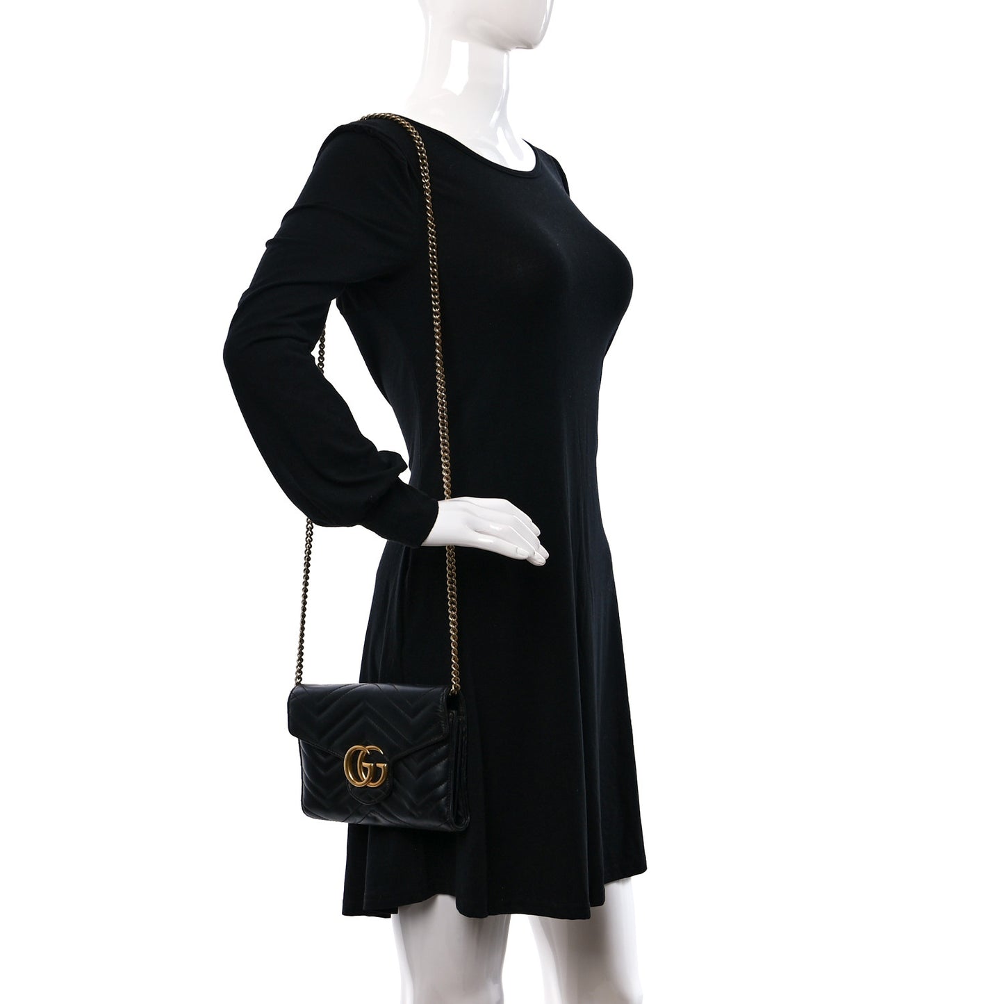 Calfskin Matelasse GG Marmont Chain Wallet Black