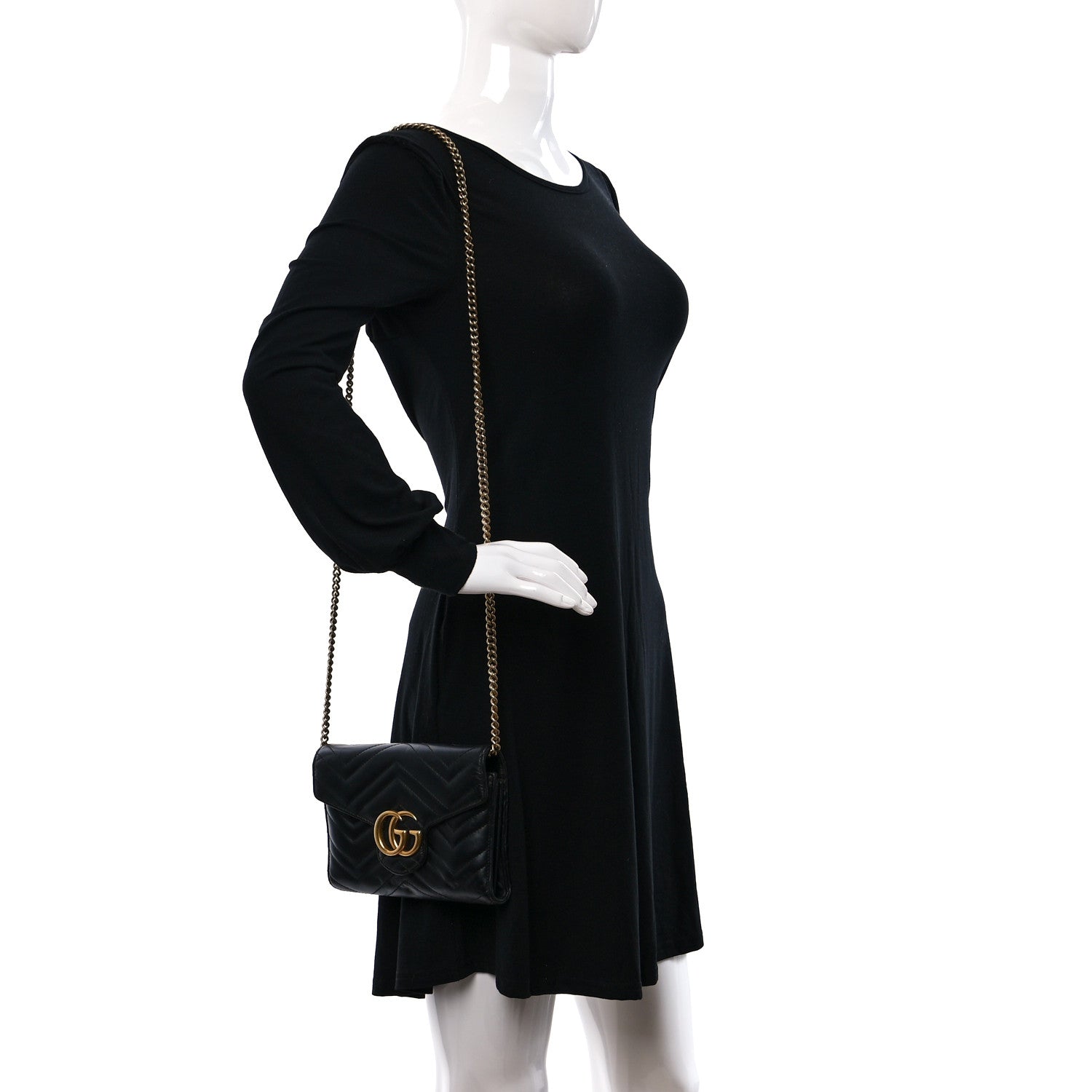 Gucci Calfskin Matelasse GG Marmont Chain Wallet Black 2 of 12