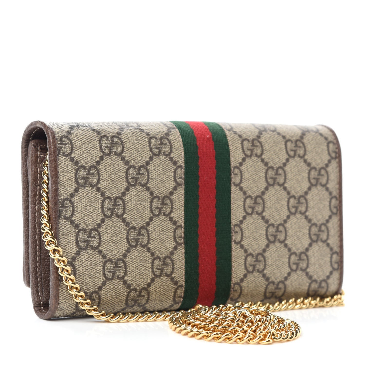 Gucci GG Supreme Monogram Web Ophidia Wallet On Chain Brown 3 of 11
