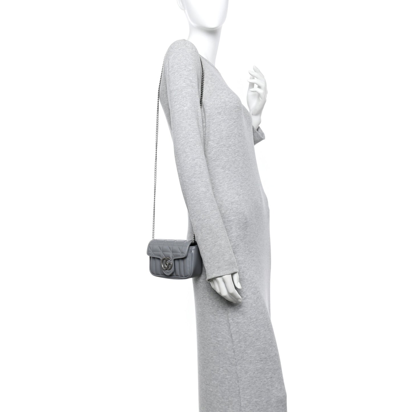 Calfskin Matelasse Aria Super Mini GG Marmont Shoulder Bag Deep Grey