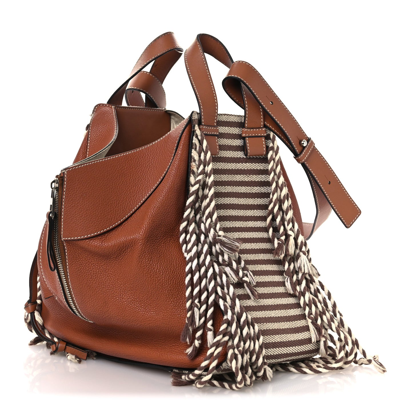 Calfskin Stripe Medium Hammock Shoulder Bag Tan Brown