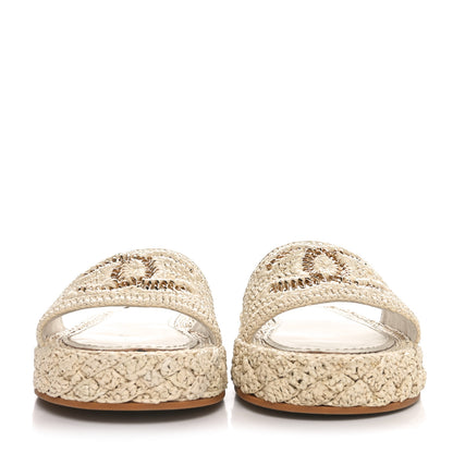Chanel Raffia CC Espadrille Slip On Sandals 37 Beige 3 of 9
