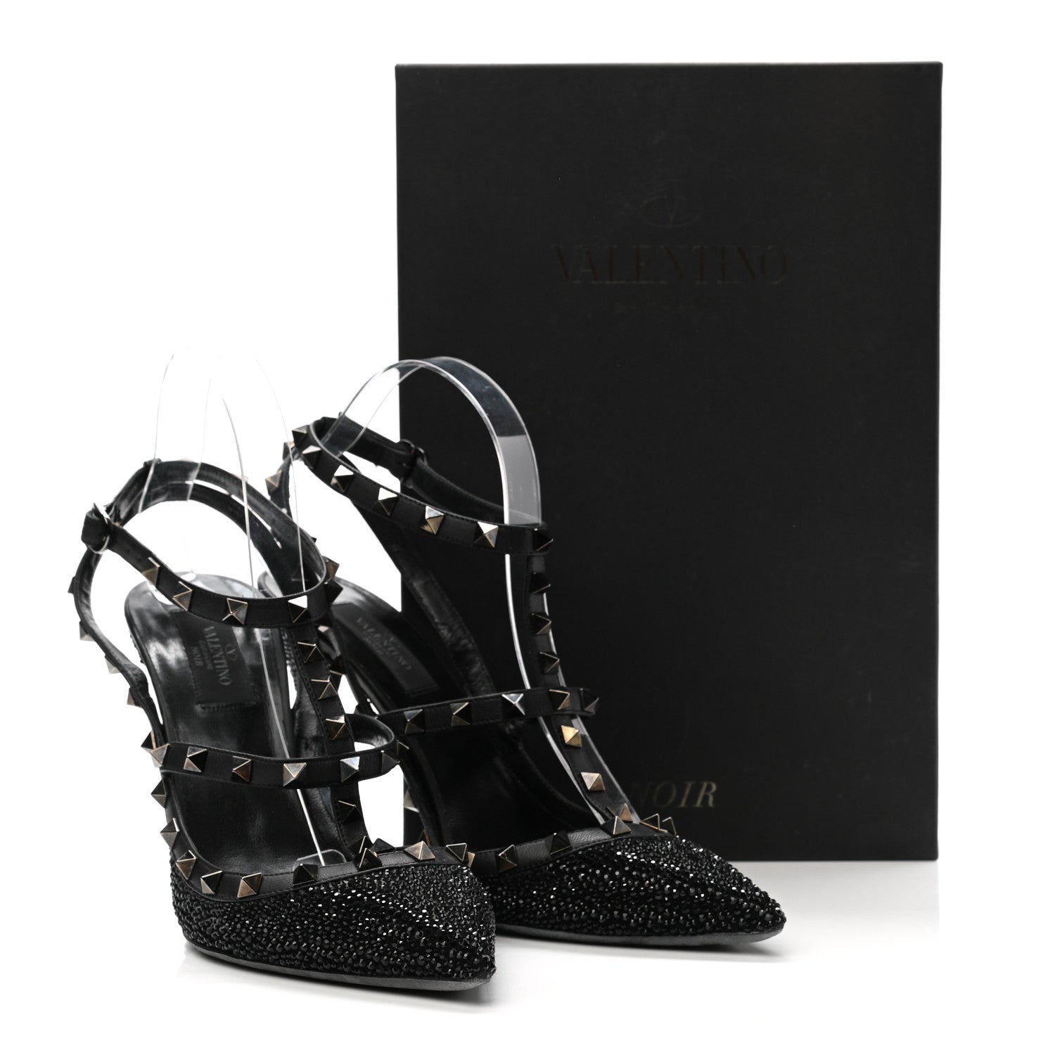Valentino Garavani Calfskin Crystal Embellished Rockstud Ankle Strap 100mm Pumps 40 Black 9 of 9