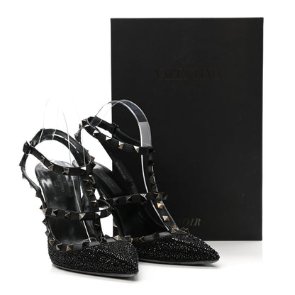 Valentino Garavani Calfskin Crystal Embellished Rockstud Ankle Strap 100mm Pumps 40 Black 9 of 9