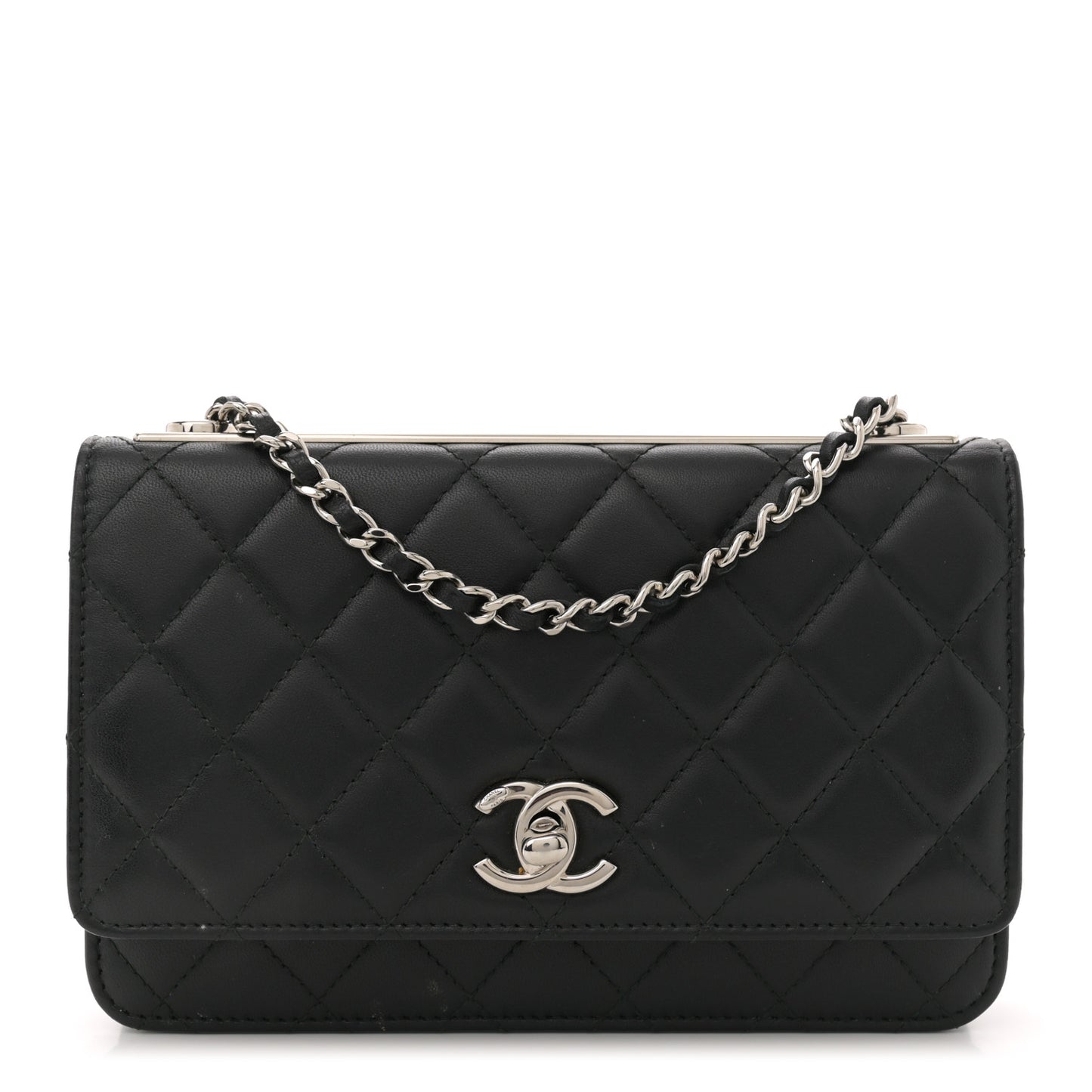 Lambskin Quilted Trendy CC Wallet On Chain WOC Black