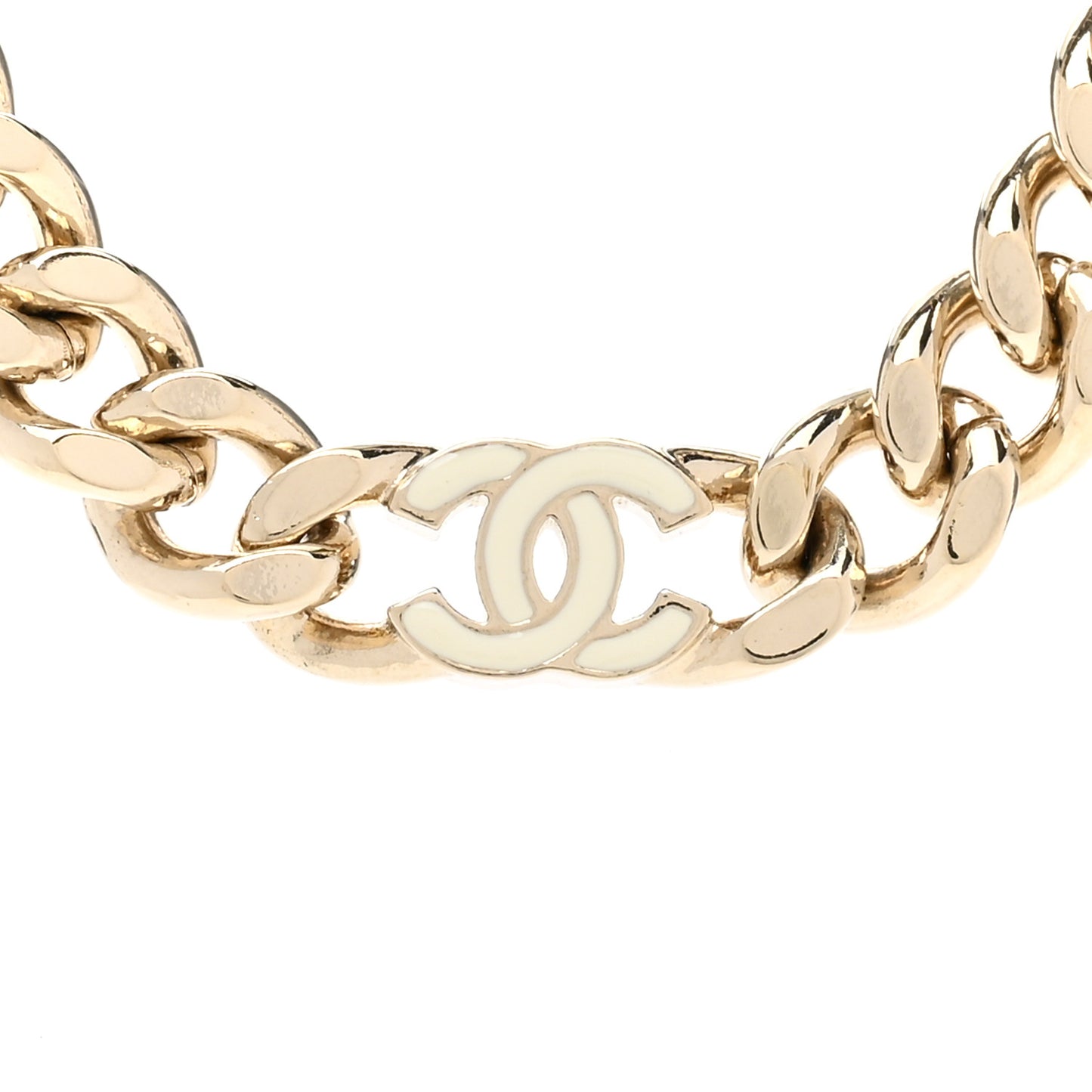 Metal Enamel Chain CC Choker Gold White