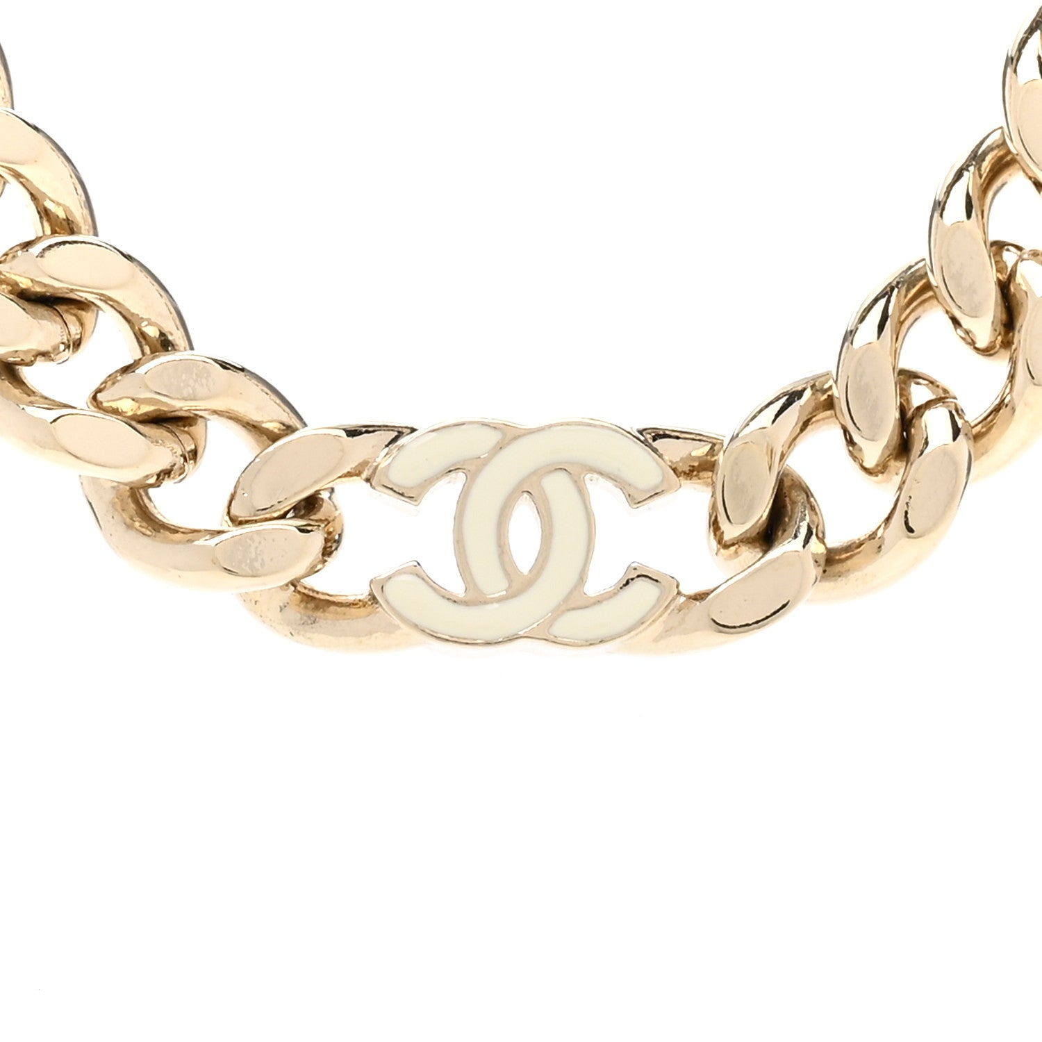 Chanel Metal Enamel Chain CC Choker Gold White 4 of 6