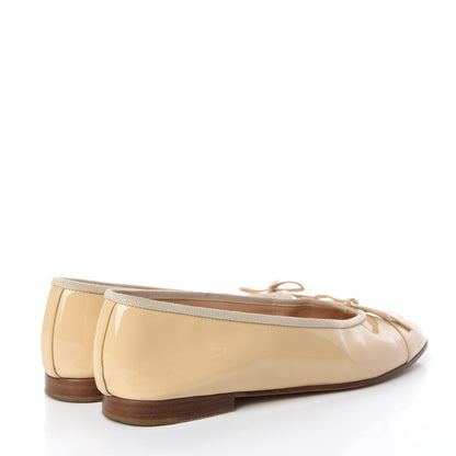 Chanel Patent Calfskin Cap Toe CC Ballerina Flats 38.5 Beige 4 of 16