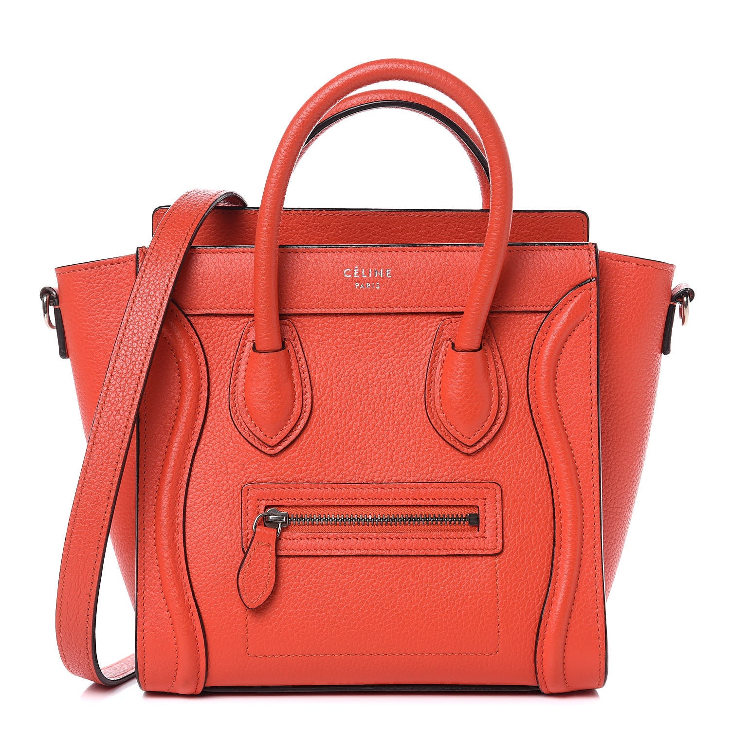 Celine Drummed Calfskin Nano Luggage Vermillion 1 of 12