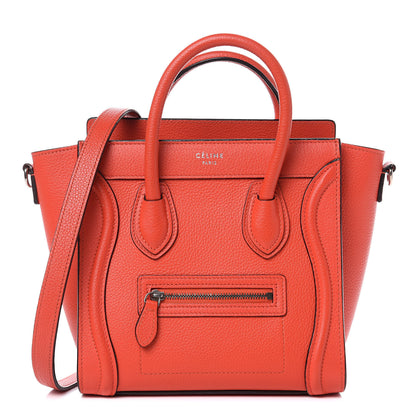 Celine Drummed Calfskin Nano Luggage Vermillion 1 of 12