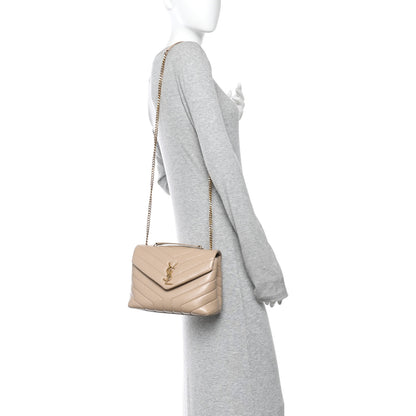 Saint Laurent Calfskin Y Quilted Monogram Small Loulou Chain Satchel Dark Beige 2 of 11