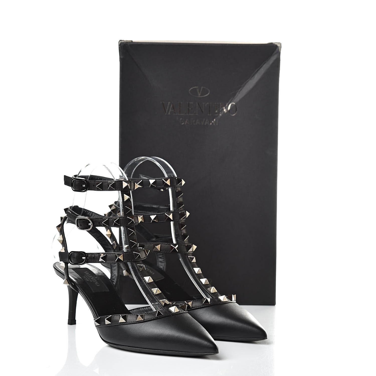 Valentino Garavani Nappa Rockstud Ankle Strap Low Heel Pumps 35.5 Black 10 of 10