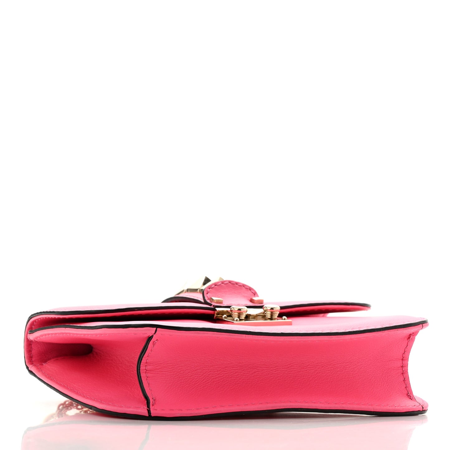 Vitello Small Glam Lock Rockstud Flap Deep Fuxia