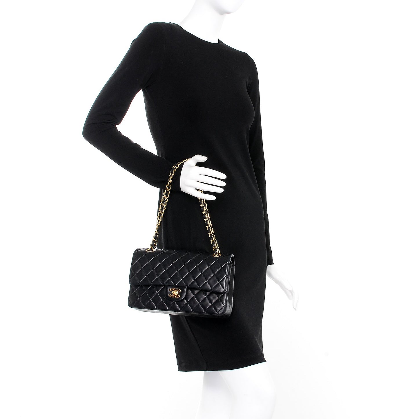 Lambskin Quilted Medium Double Flap Black