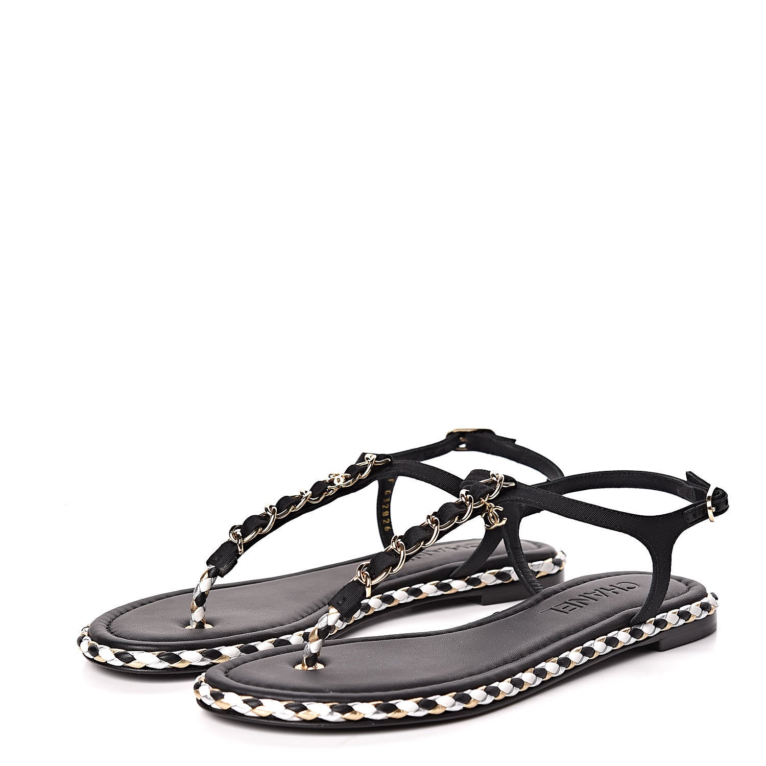 Chanel Grosgrain Chain Thong Sandals 38 Black 3 of 9
