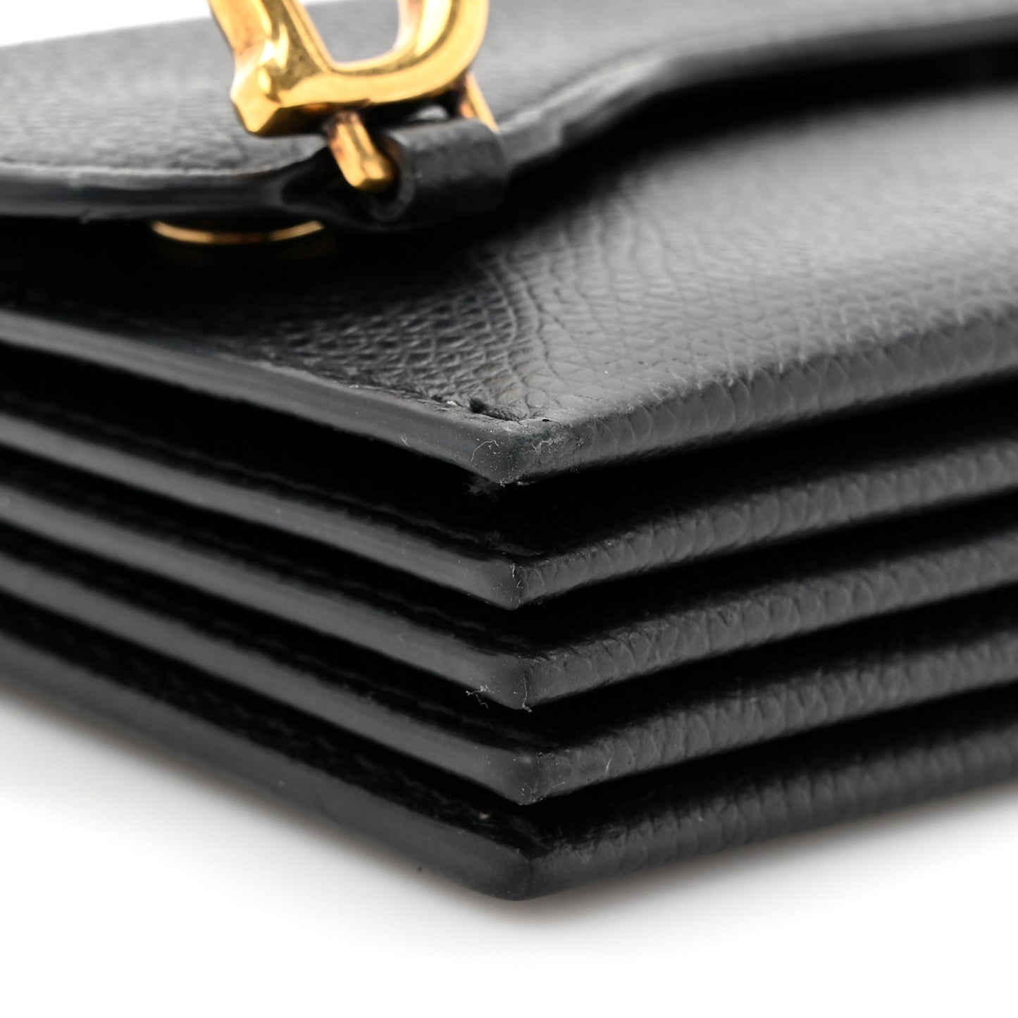 Grained Calfskin Saddle 5-Gusset Card Holder Black