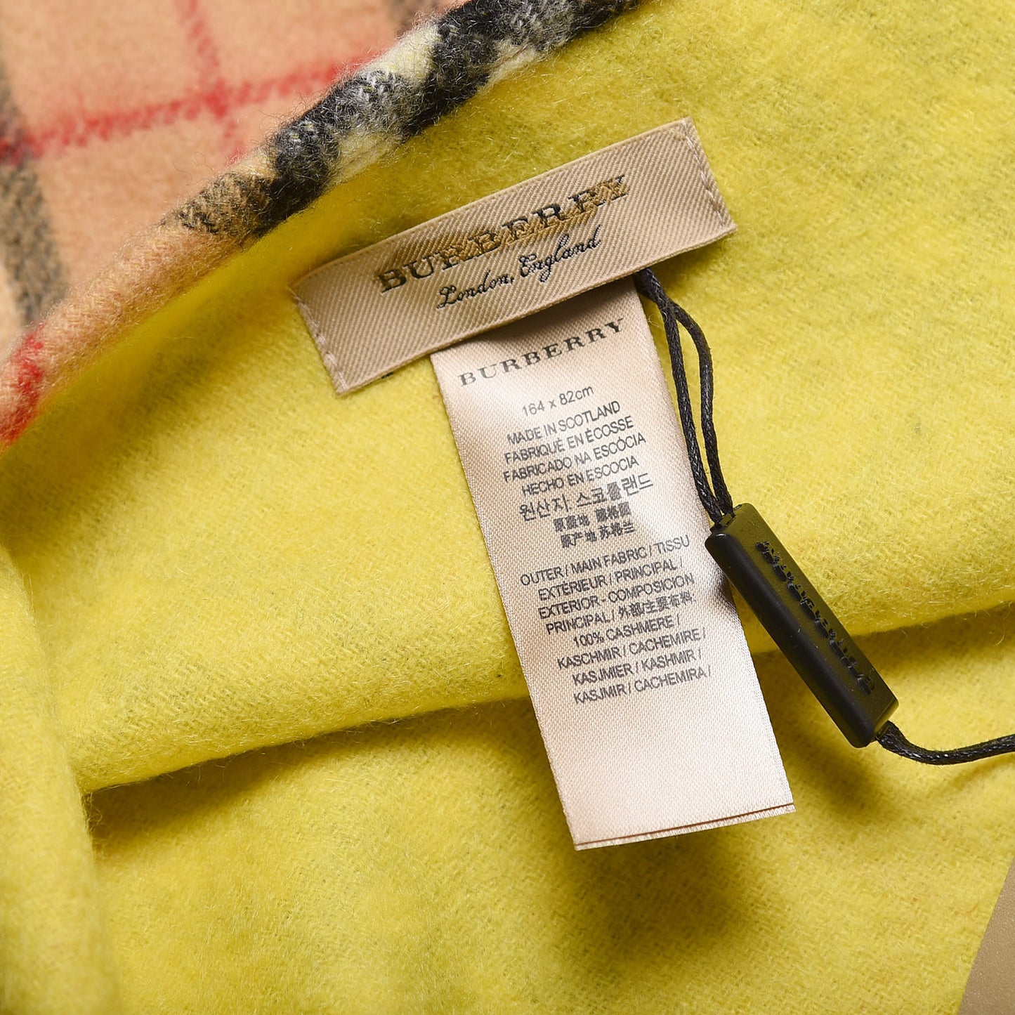 Cashmere Fluorescent Vintage Check Bandana Scarf Bright Lemon