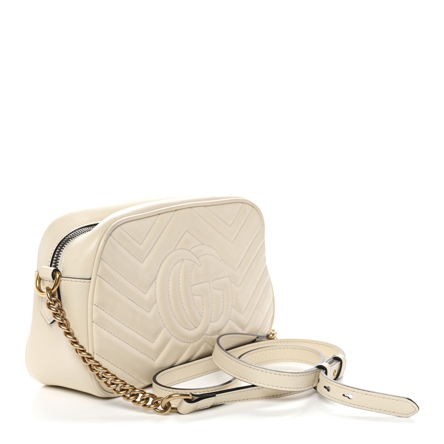 Gucci Calfskin Matelasse Small GG Marmont Chain Shoulder Bag White 2 of 11