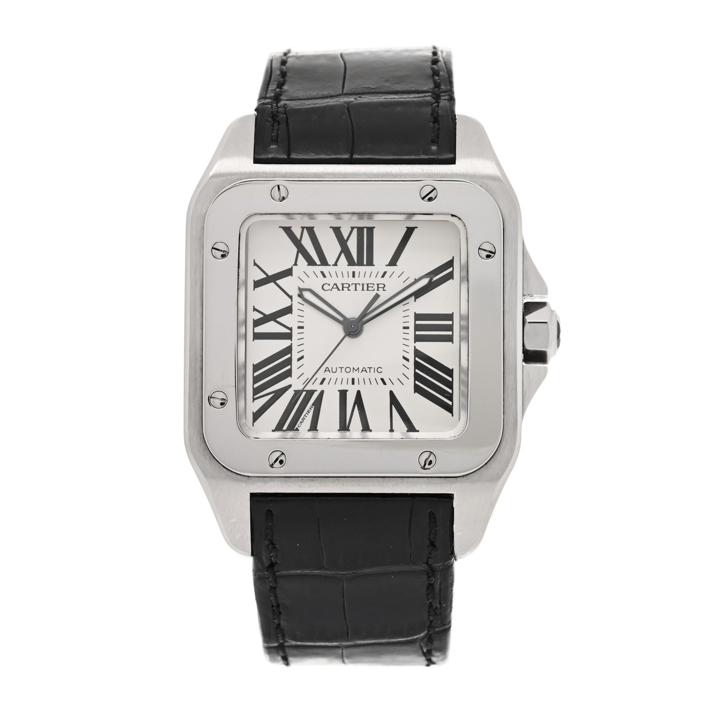 Stainless Steel Alligator 38mm Santos 100 Automatic Watch