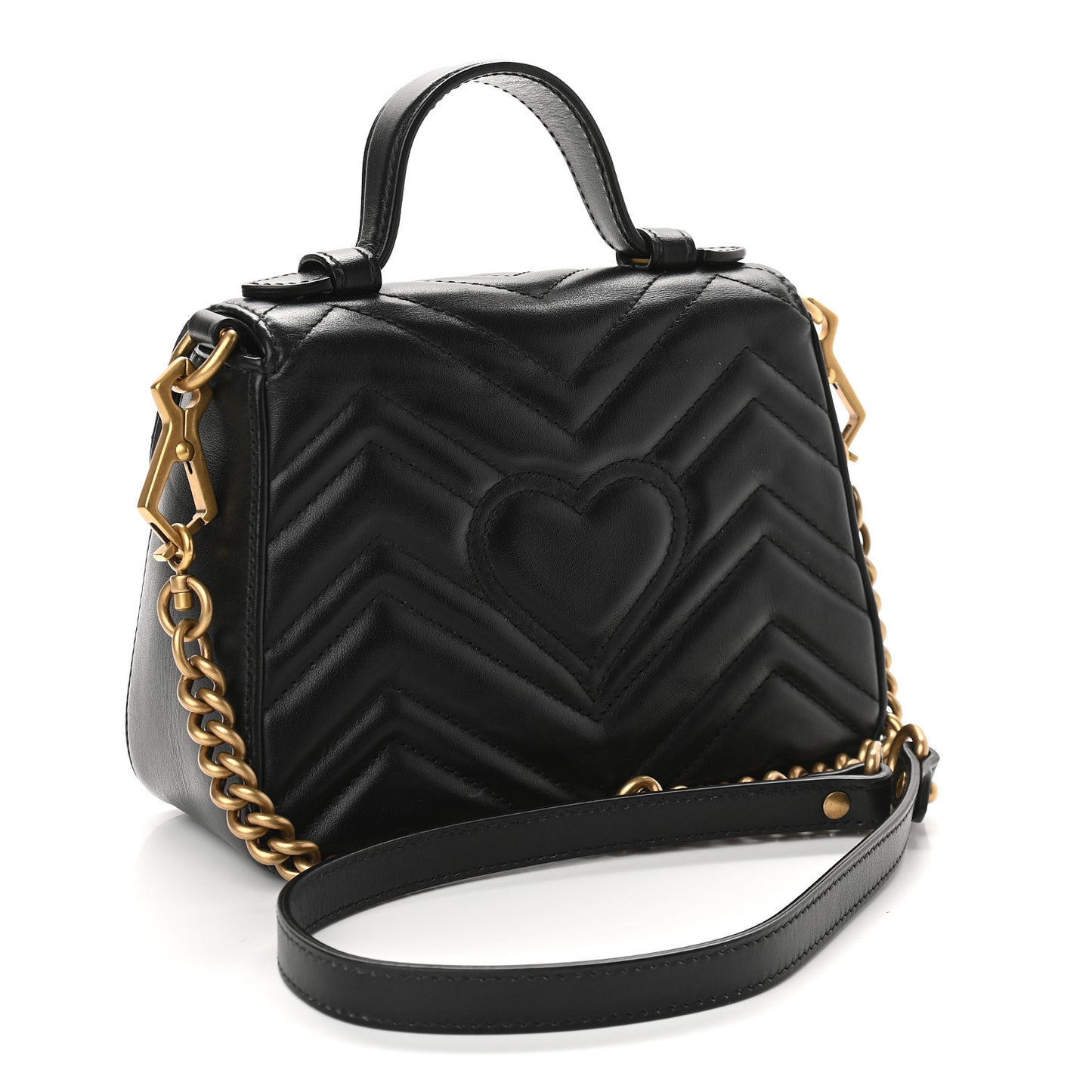 Calfskin Matelasse Mini GG Marmont Top Handle Shoulder Bag Black