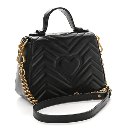 Gucci Calfskin Matelasse Mini GG Marmont Top Handle Shoulder Bag Black 3 of 9