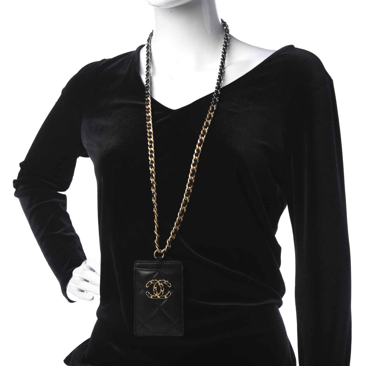 Chanel Goatskin Quilted 19 Card Holder On Chain Black 2 of 6