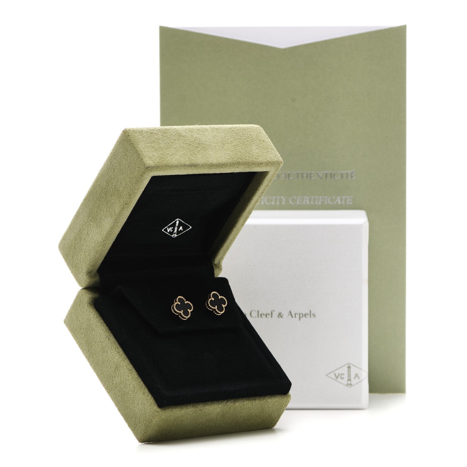 Van Cleef & Arpels 18K Yellow Gold Black Onyx Sweet Alhambra Earrings 5 of 5