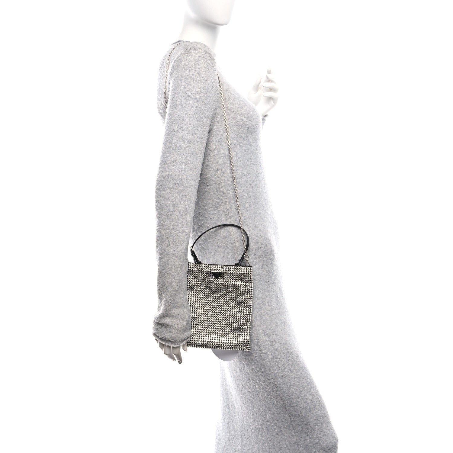 Prada Satin Crystal Metal Triangle Logo Chain Crossbody Handbag Cristal 2 of 10