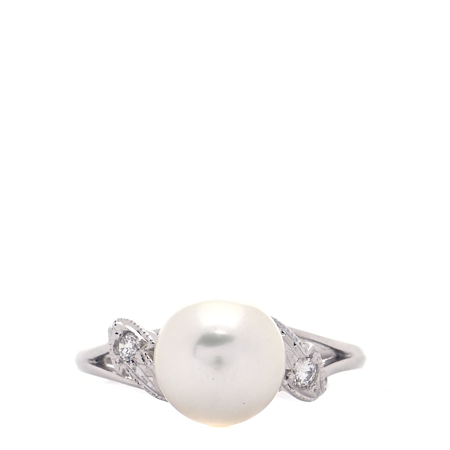 18K White Gold Diamond Akoya Pearl 7.5mm Ring 49 5