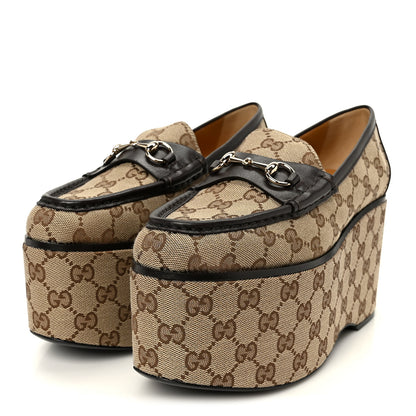 Gucci Canvas GG Monogram Horsebit Calfskin Womens Horsebit Platform Loafers 39.5 Beige Ebony Cocoa 4 of 10