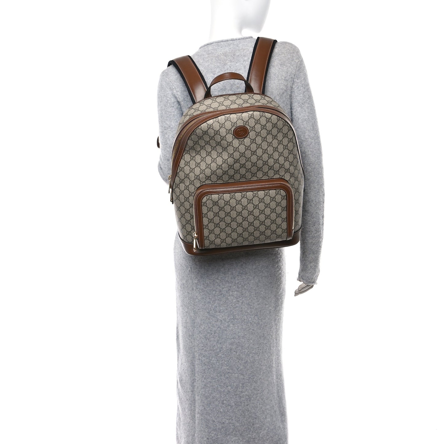 GG Supreme Monogram Textured Calfskin Retro Interlocking G Backpack Brown Beige