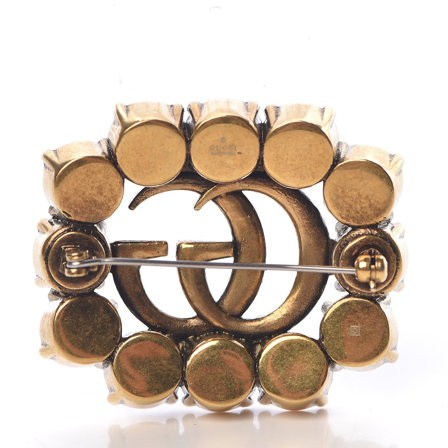 Gucci Metal Crystal Double G Brooch Aged Gold 3 of 5