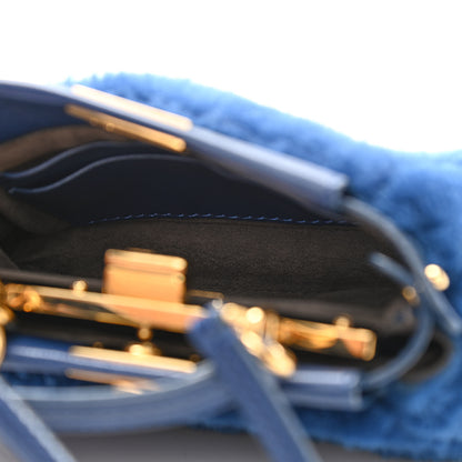 Fendi Shearling Shiny Nappa Micro Peekaboo Iconic Satchel Blue 6 of 11