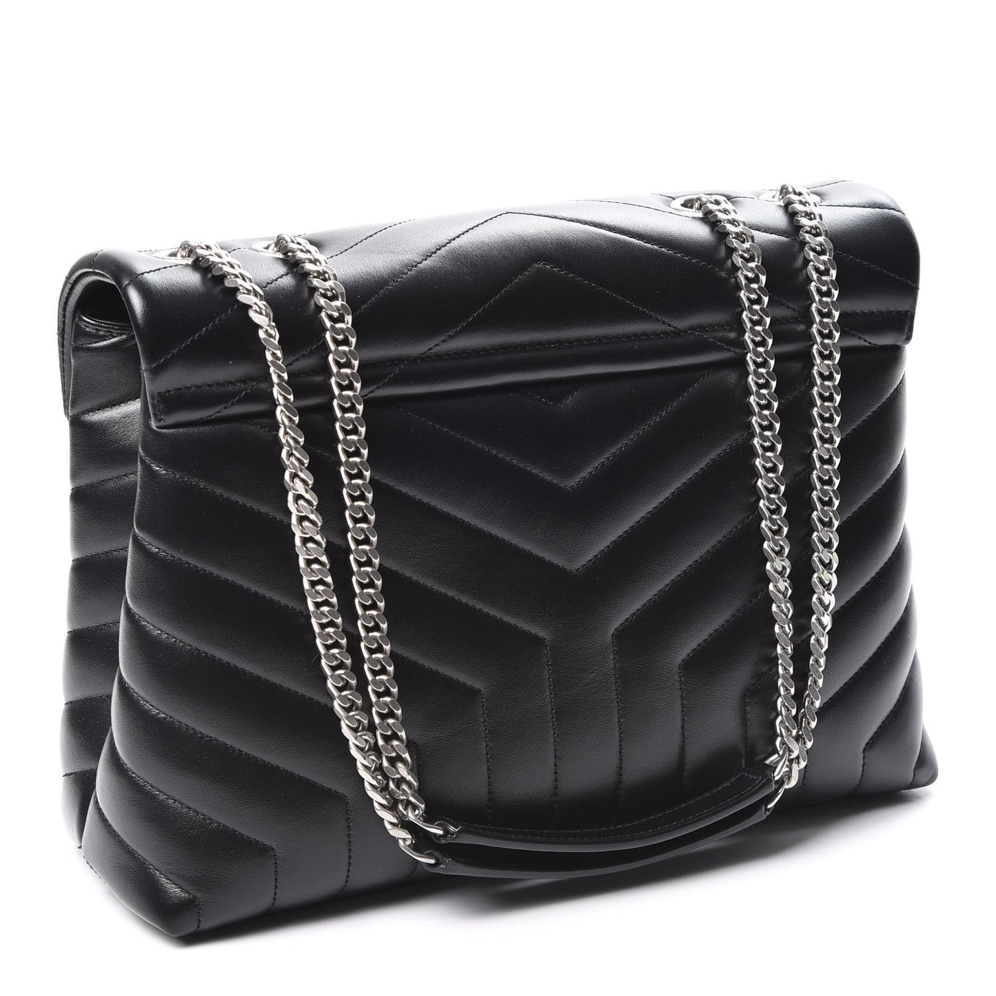 Calfskin Y Quilted Monogram Medium Loulou Chain Satchel Black
