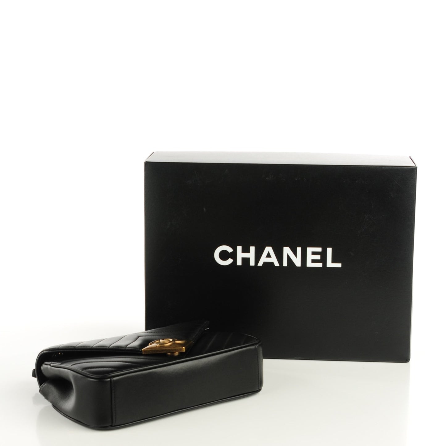 Lambskin Chevron Quilted Mini Pyramid CC Flap Black