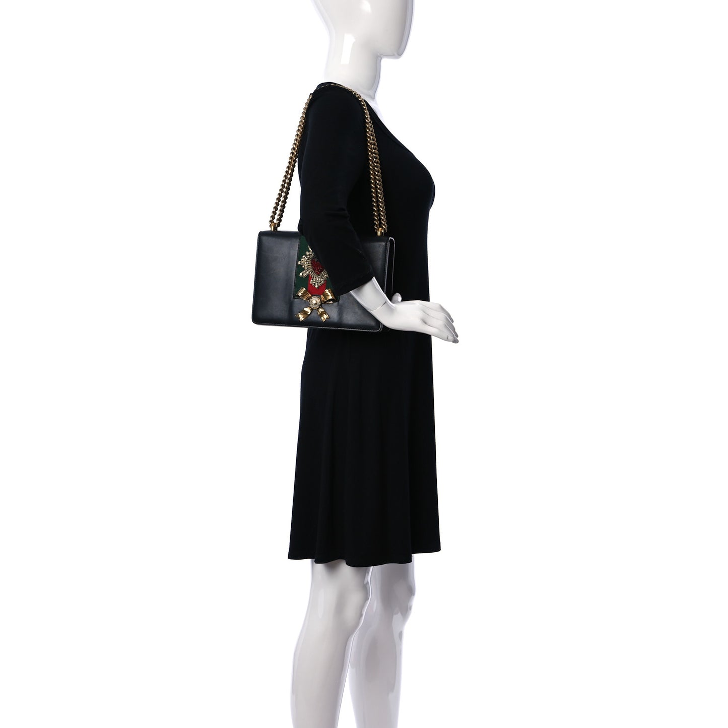 Calfskin Web Medium Peony Chain Shoulder Bag Black