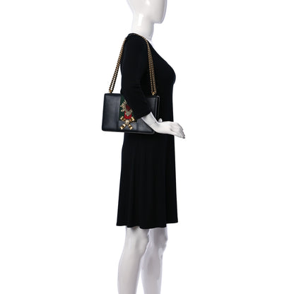Gucci Calfskin Web Medium Peony Chain Shoulder Bag Black 2 of 11