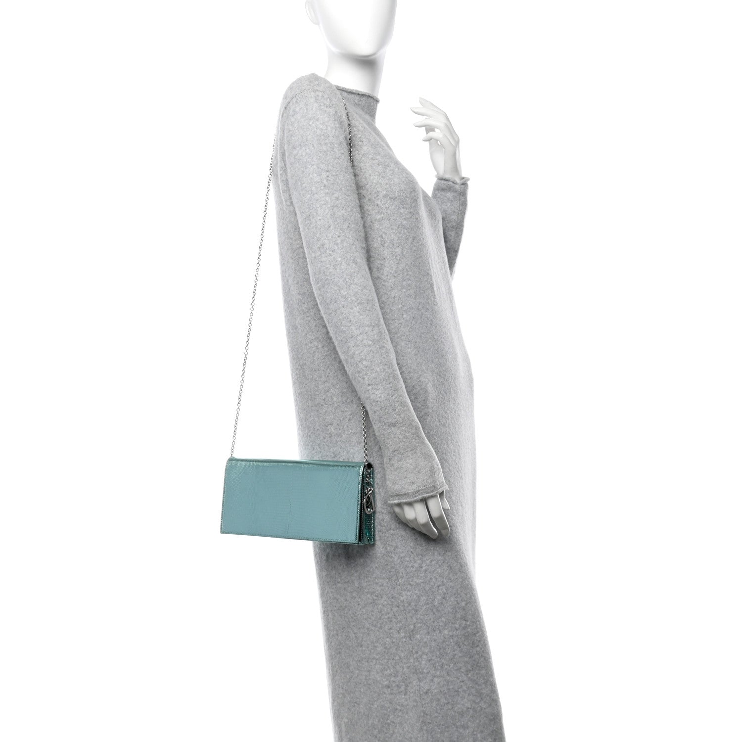 Christian Dior Metallic Lizard Lady Dior Croisiere Chain Clutch Blue 2 of 11