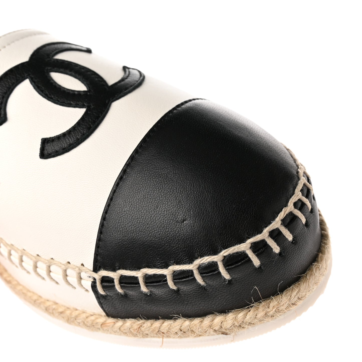 Lambskin Cap Toe CC Espadrille Sandals 39 White Black