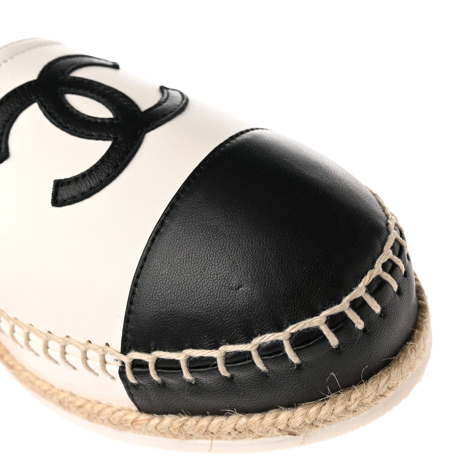 Chanel Lambskin Cap Toe CC Espadrille Sandals 39 White Black 10 of 13